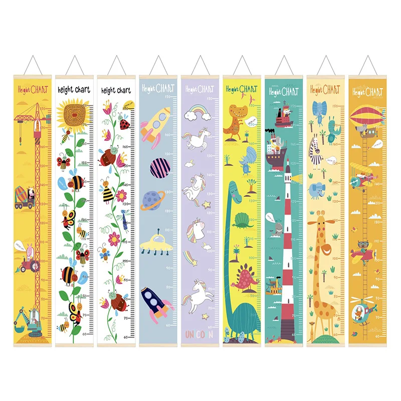 60-180CM Baby Height Growth Chart Ruler Thicken Canvas Wood Frame Wall Hanging Measurement Ruler Children Nursery Room Decoratio