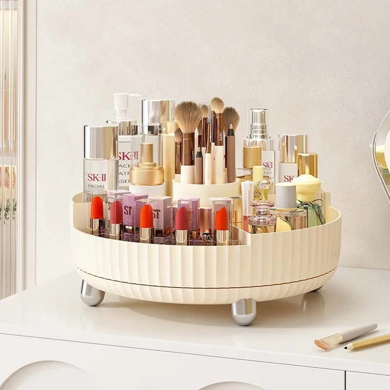 1pc 360° Rotating Makeup Organizer, Light Luxury Cream Storage Rack, Large Capacity Cosmetics Storage Box, Multi-functiona