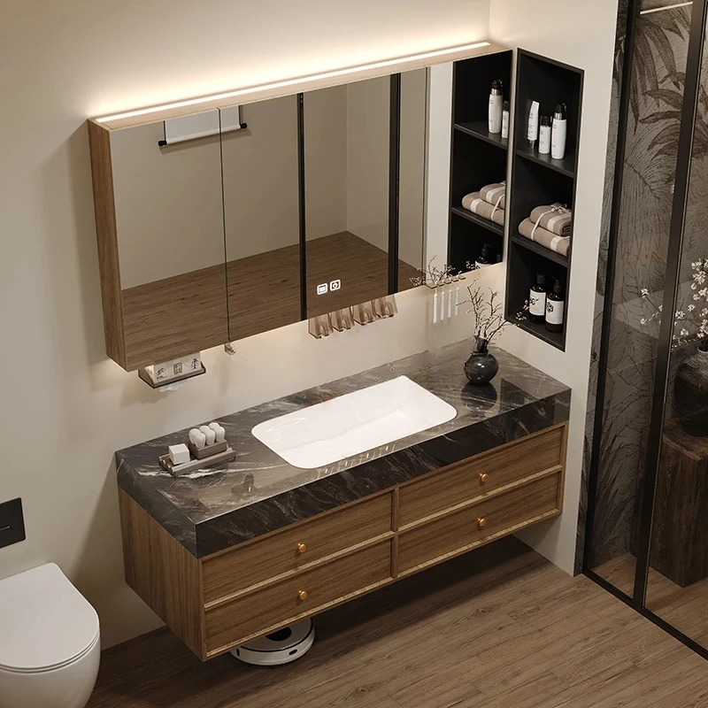 

Medieval style bathroom cabinet combination luxury stone seamless ceramic basin washstand hand washbasin cabinet