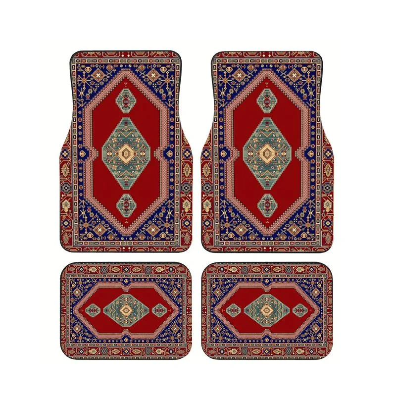 

Bohemian Red Blue Tribal Rug Pattern Car Floor Mats 4pcs Non-slip Foot Pads for All Vehicles