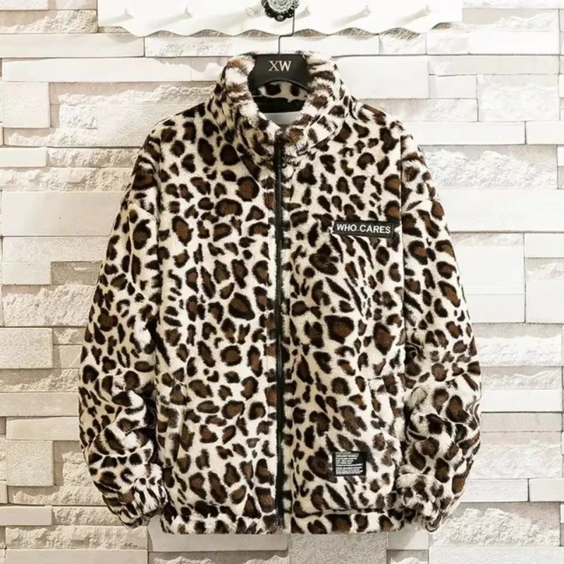 Leopard Print Jacket 2024 Winter New Item Warm Thick Men Women Cotton Padded Hooded Jacket Loose Solid Casual Fashion Streetwear