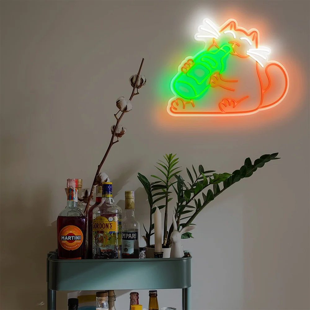 Cat Neon Sign LED Neon Light for Wall Decor Cute Cat Neon Sign Decor for Bedroom Home Bar Cat Theme Party