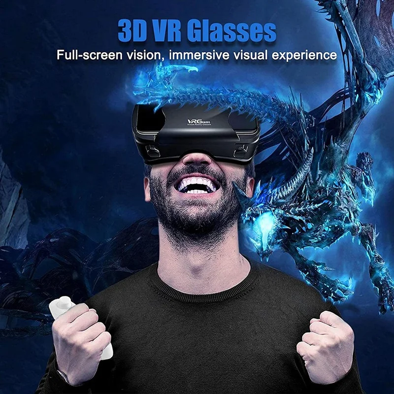 풀 스크린 VR 안경 세트, 3D 가상 현실 고글, 조정 가능한 VR 안경, 게임 패드 포함