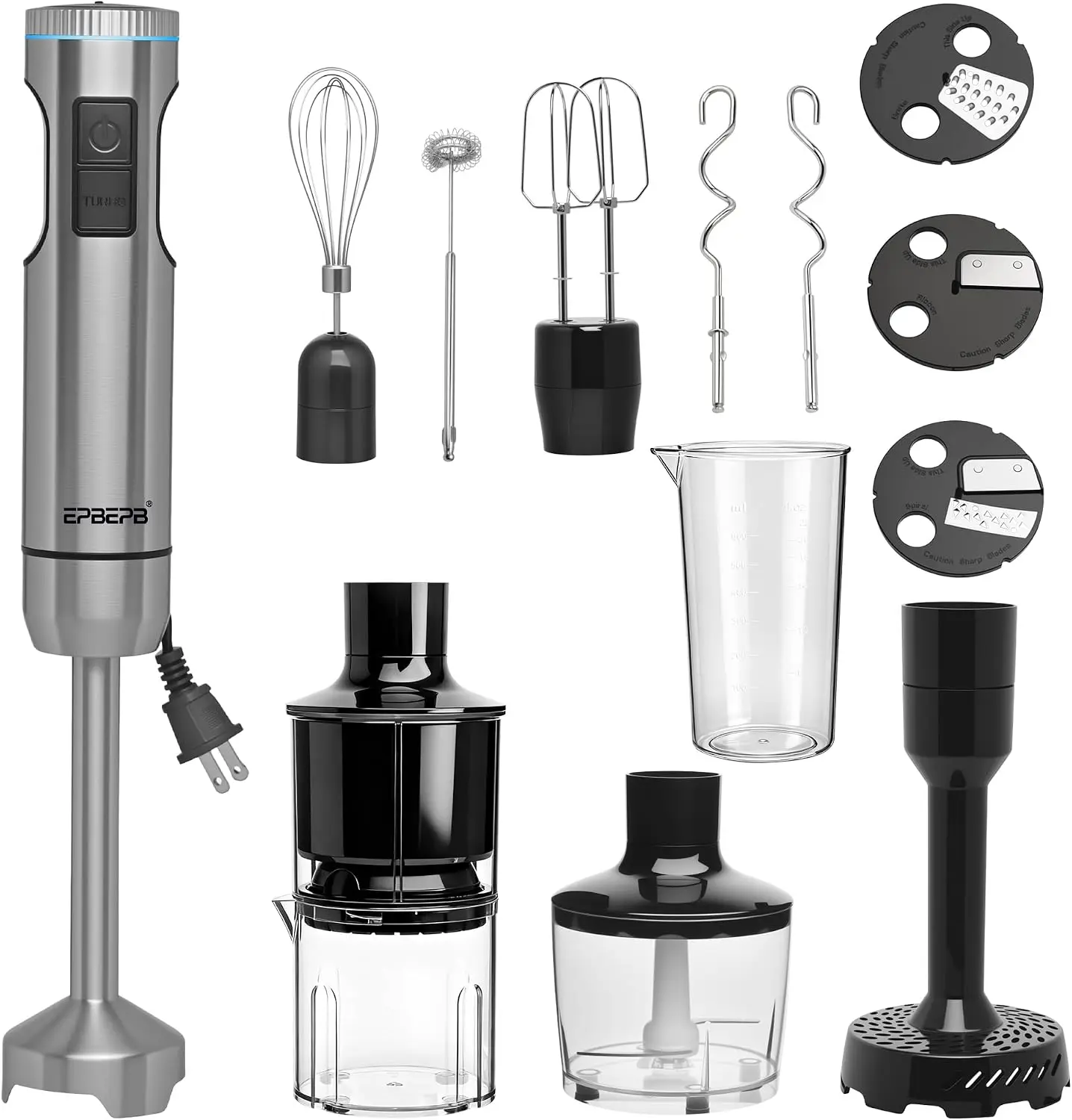 Handheld Immersion Blender Bundle, 1000W Powerful 12-in-1 Set for Smoothies,Orange Juicer,Minced meat,Milk frother,Egg Beater, D