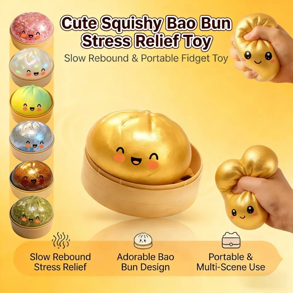 

Colorful Crystal Steamed Bun Squeeze Toy Reusable Fun Stress-Relief Slow Rebound Flash Dumpling Desktop Decoration Party Gifts