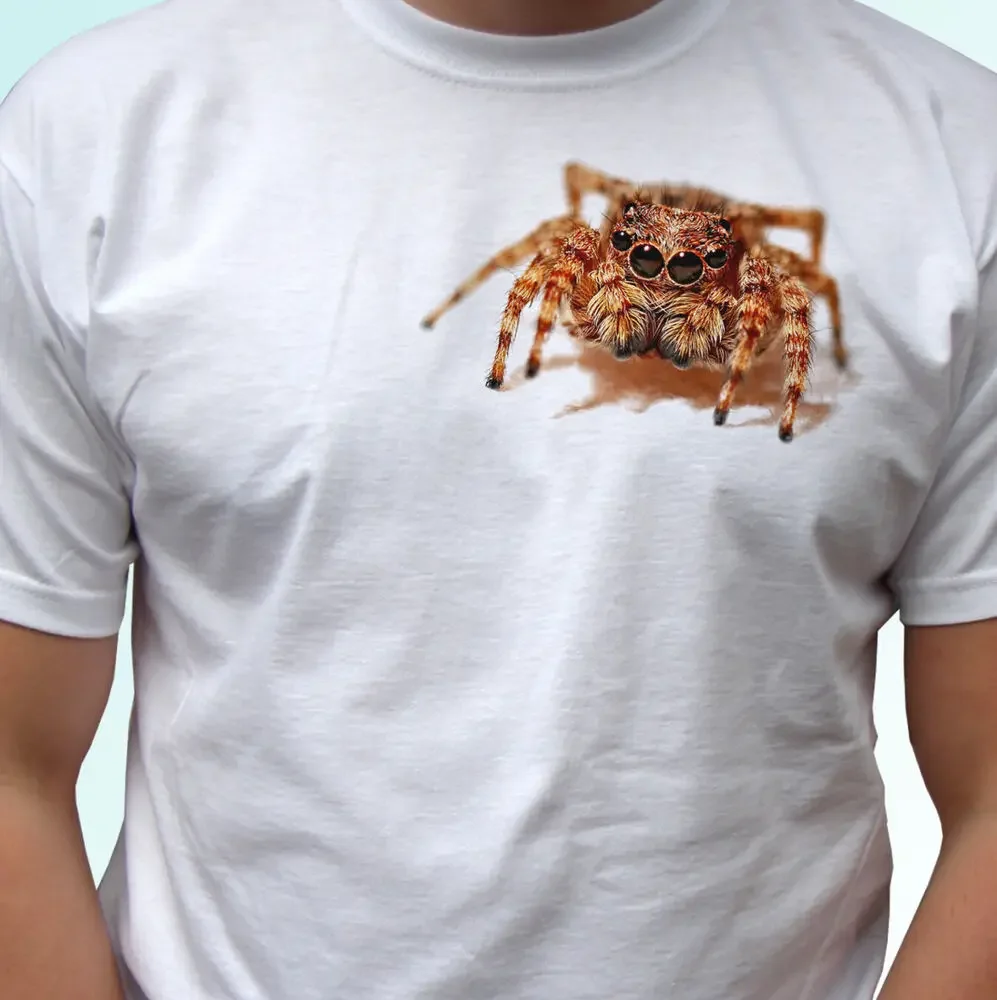 Spider jumping white t shirt insect phidippus tee top design gift   High Quality 100%Cotton Short Sleeve