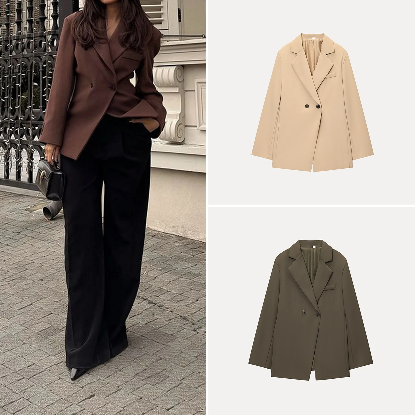 

Faion Casual Versatile Women's Suit Jaet Slit Hem 2025 Autumn New Arrival Ele Long Sve Double Breasted Coat