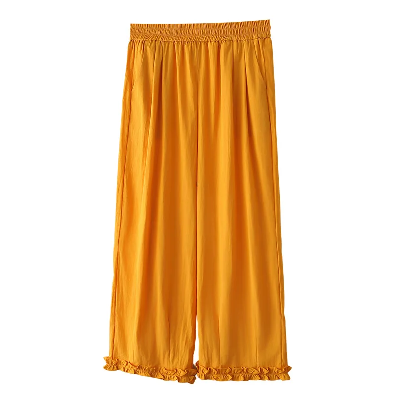 

Модные женские прямые брюки больших размеров, летние повседневные свободные брюки с рюшами и подолом до щиколотки, низ 952