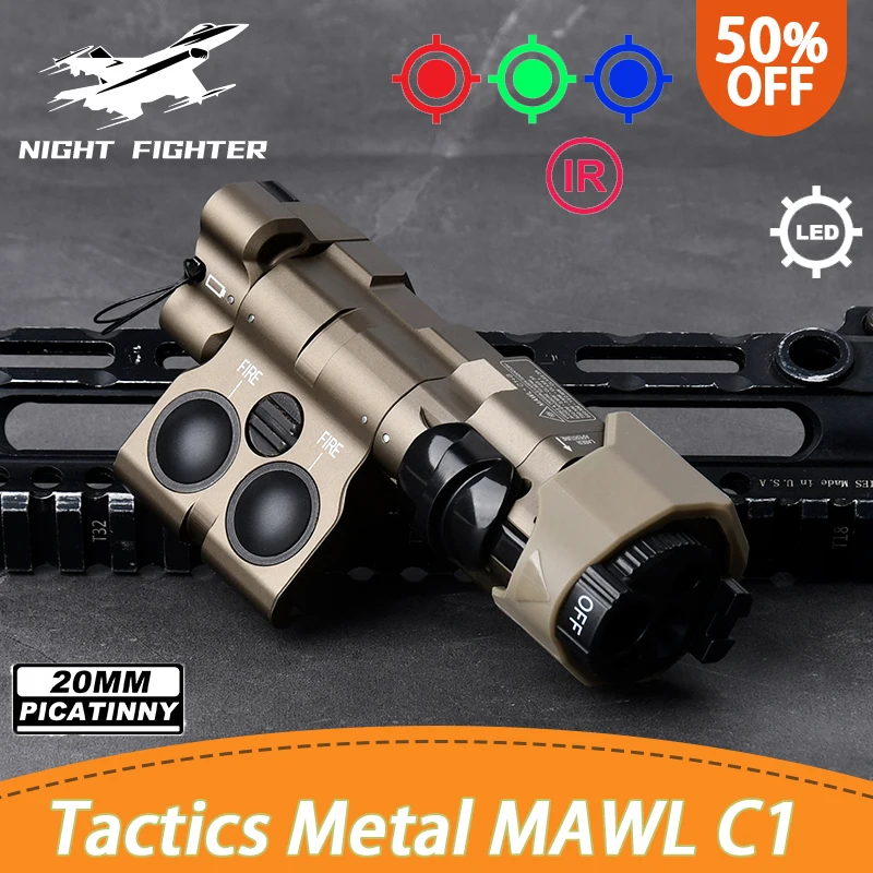 

WADSN Metal Upgrade MAWL C1 Red/Blue/Green Laser Airsoft MAWL LED Hunting Lamp CN IR Illumination Dual Function Pressure Switch