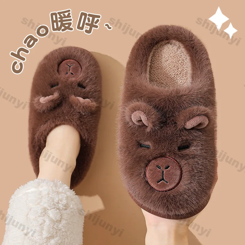 لطيف كابيبارا نعال من القطن للأطفال شتاء 2025 جديد دافئ رقيق أحذية المنزل للأزواج المضادة للانزلاق نعال قماش للنساء #3