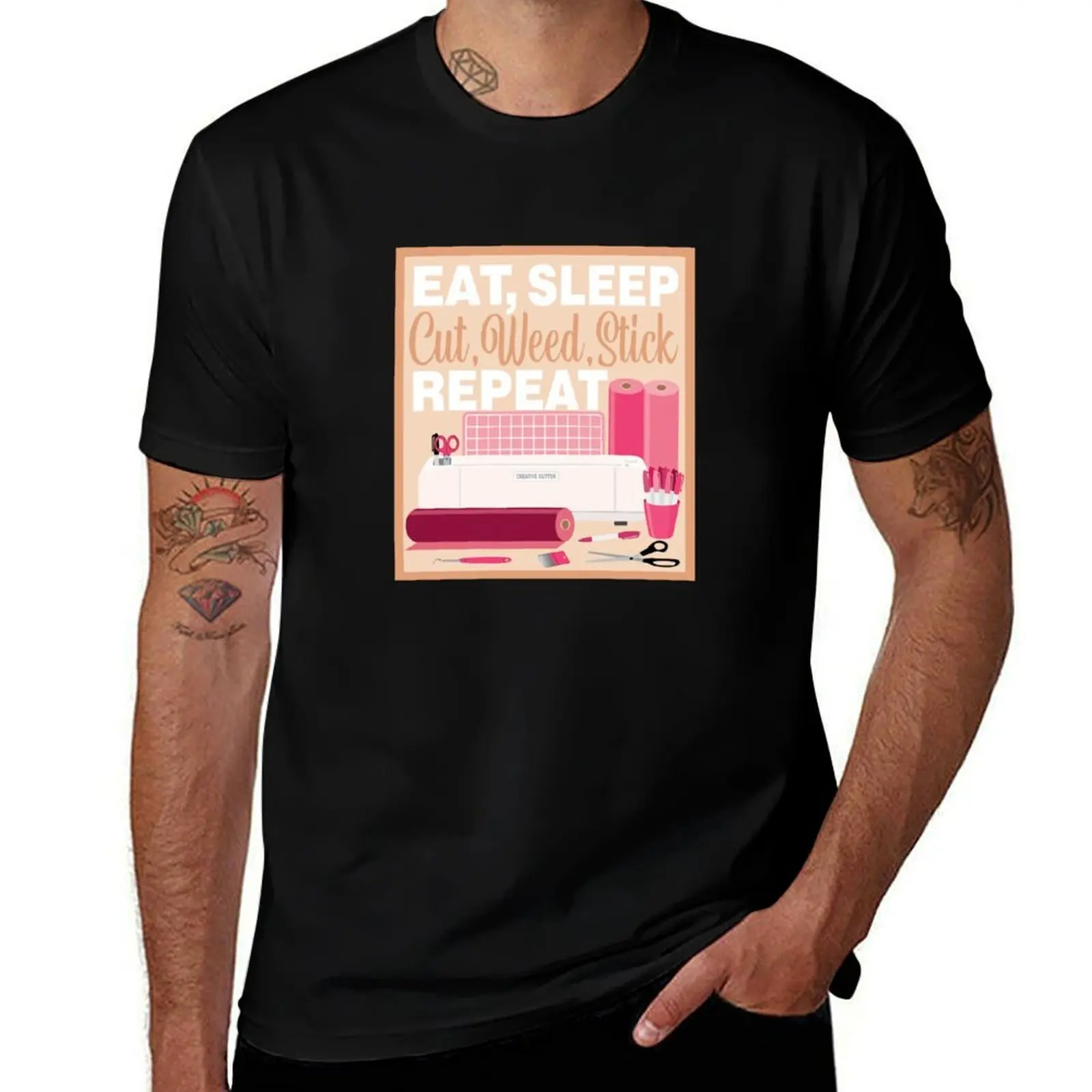 

Eat Sleep Repeat Home Cutter - Cutting Machine - PINK T-Shirt blacks summer tops Men's clothing