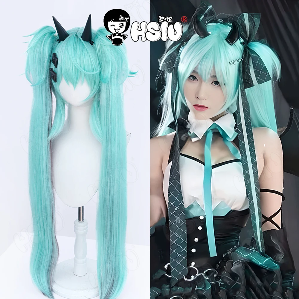 Procyon Lotor Cosplay Wig Little Devil Cosplay Wig HSIU 90CM Light mint green mixed dark red long hair Synthetic Wig+Wig cap