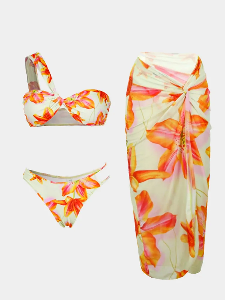 واحد الكتف قطعتين دعوى البيكينيات 2026 النساء ملابس السباحة رفع ثوب السباحة مثير مجموعة البكيني ملابس السباحة طباعة بحر Biquini