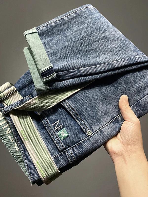 

Spring Summer Slim Fit Nine-Tenths Jeans Men's Korean Sle Cotton Stretch Denim Youthful Vitali Sle Lightweight Embroidered