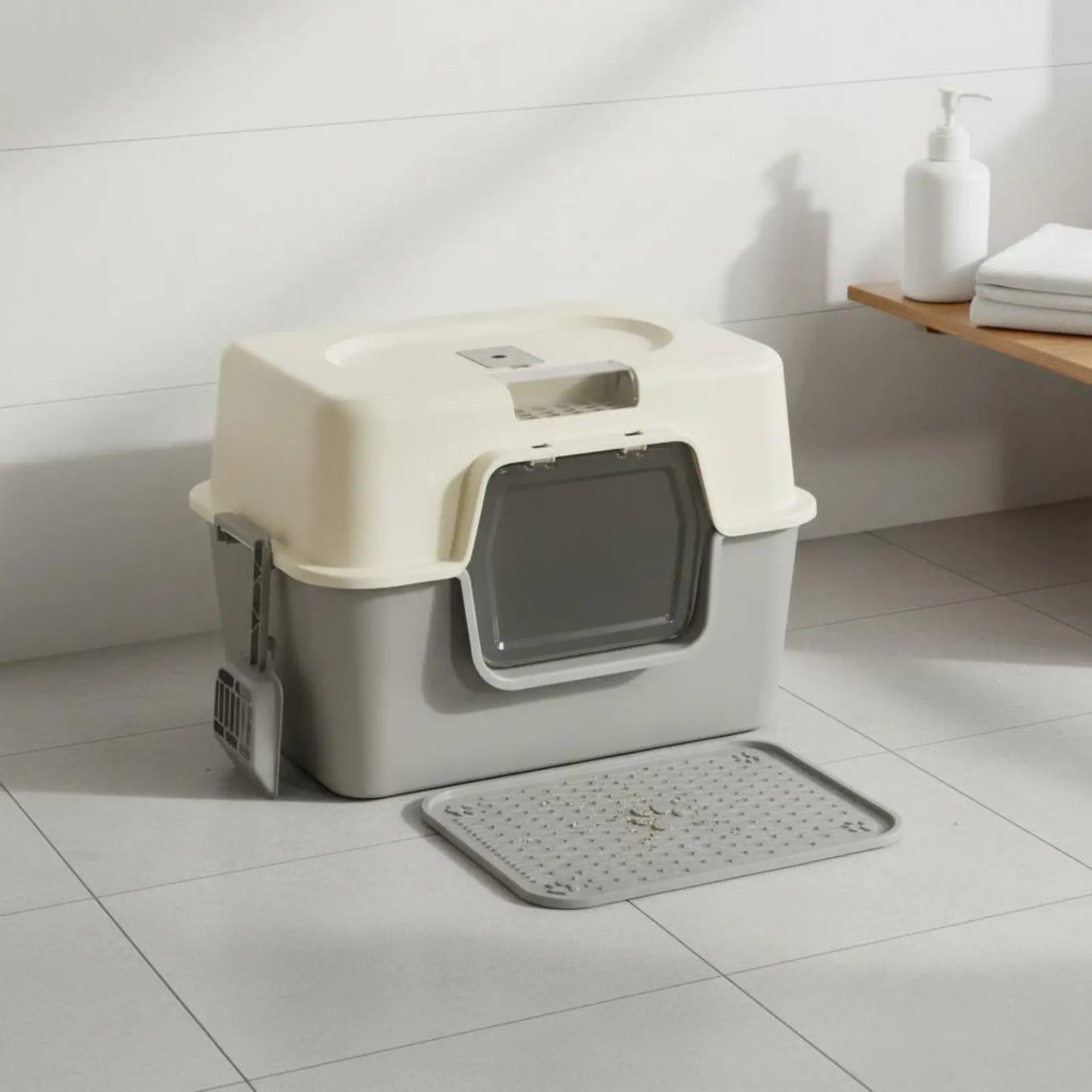 Covered Feline Toilet Enclosed Cat Cat Toilet Odor Control Large Covered Litter Pan for Multiple Cats, Indoor