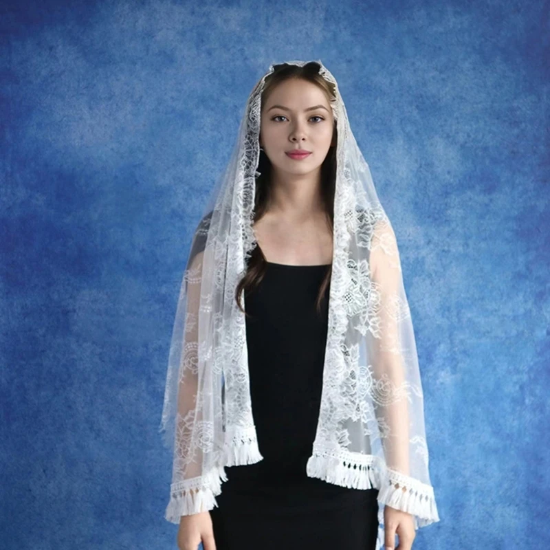 

Elegant Fringed Bride Lace Veil Spanish Flower Mantilla Veil for Catholic Church