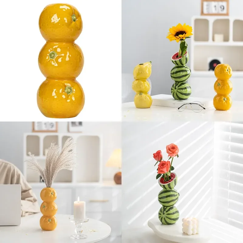 Creative Ceramic Fruit Vase Small Fresh Flower Arranger Simple Home Desktop Decoration Ornament