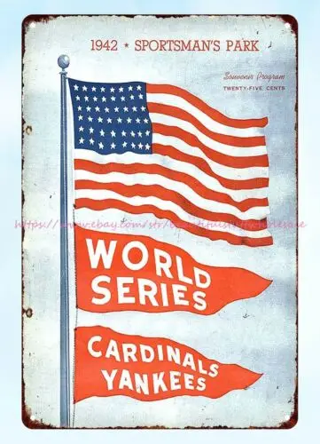 1942 sports baseball sports program  metal tin sign