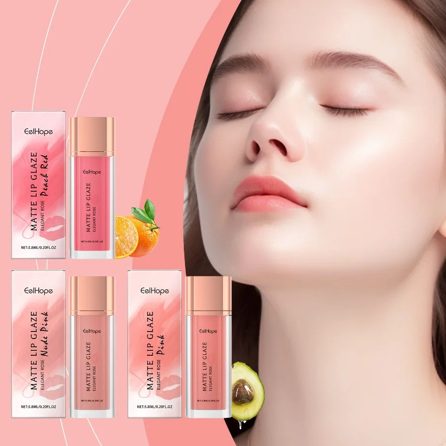Eelhope マット口赤リップ釉薬穏やかな保湿リップケア自然な水分補給カラーメイクポータブルリップ釉薬