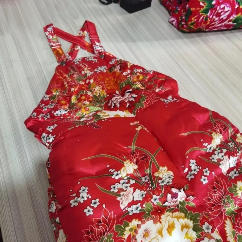 Uomo Donna Tuta in cotone imbottito con tocco setoso floreale fatto a mano in raso ABDL Canotta pancia Pantaloni Puffy Warm Body Party