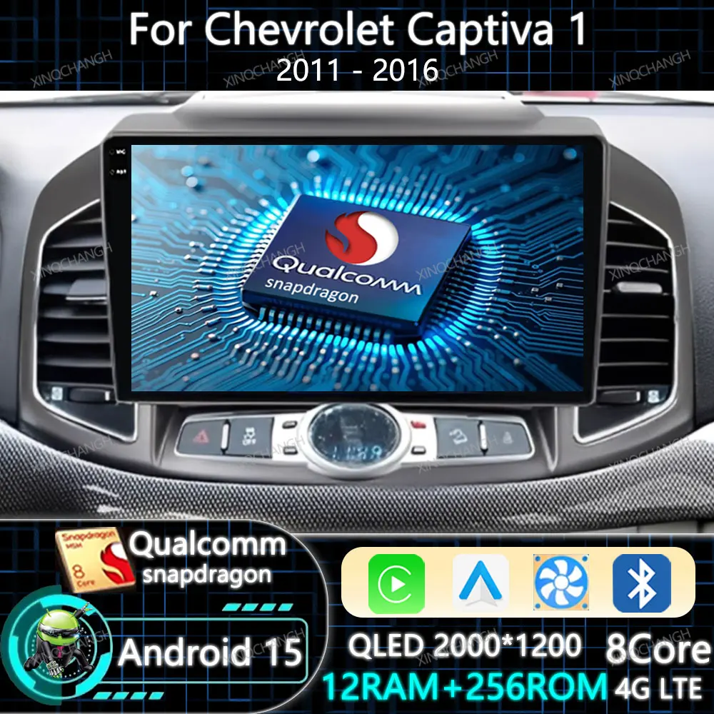 Android 15 Radio de coche Carplay Auto para Chevrolet Captiva 1 2011 - 2016 unidad principal de navegación 4G WIFI Qualcomm 2DIN QLED BT GPS