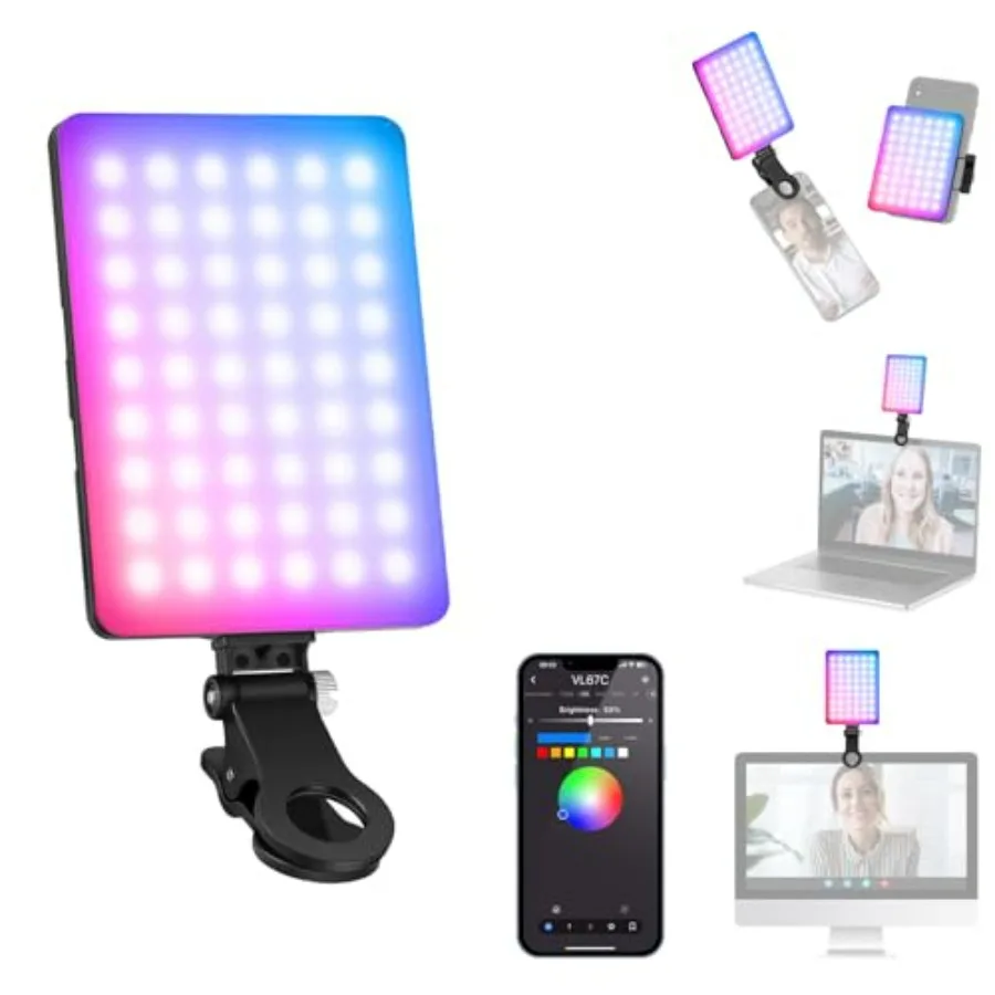 

Светодиодный RGB-светильник NEEWER VL67C для селфи с управлением через приложение, 94 светодиода, CRI97, 2000 мАч, перезаряжаемый, с креплением Cold Shoe, портативный, для использования как фронтальный свет для камеры.