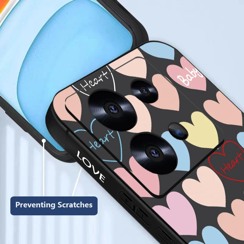 Colored Love Hearts Lanyard Case For Xiaomi Redmi Note 13 12 Pro 5G 11 10 14 Poco F6 X6 X5 Mi 11 Lite 5G NE 11T 13T Pro Cover