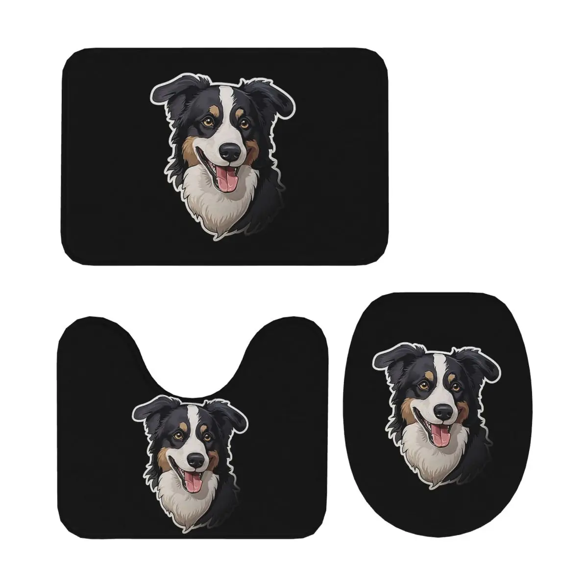 

Border Collie 3 Pcs Bath Mat Bathroom Set Toilet Lid Cover Home Decor Non-Slip Carpet Floor Rug