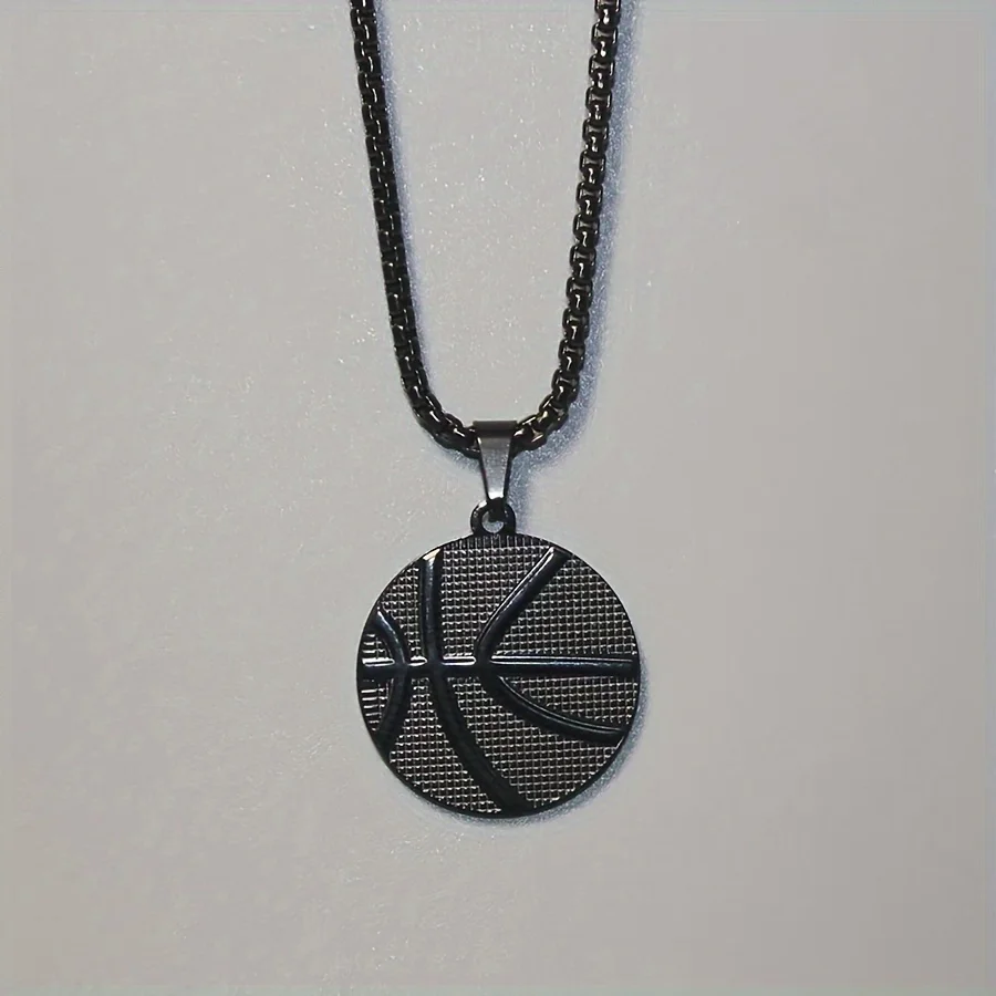 قلادة كرة السلة من الفولاذ التيتانيوم، قلادة زوجين للجنسين، نمط الهيب هوب الشارع، صب قطعة واحدة، لا يصدأ أبدًا