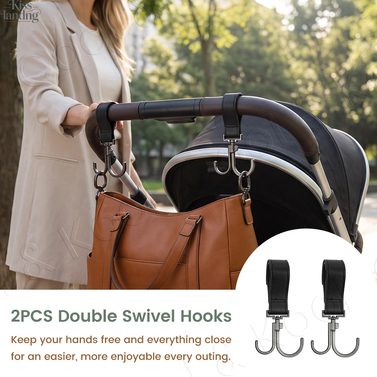 Aluminum Alloy & Leather Stroller Hook, 360° Rotatable Pram Cart Hanger, High-Quality Baby Stroller Accessory