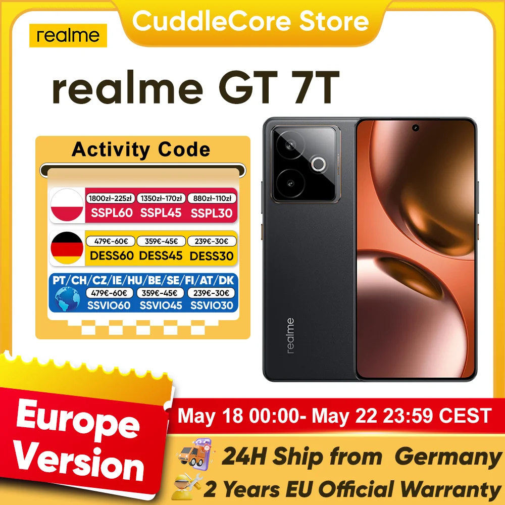 Realme GT 7T Pokemon Piñata Smartphone 5G Versión EU MediaTek 8400-MAX Pantalla de 6.8' 120Hz Batería Titan de mAh con Carga Ultra Rápida NFC