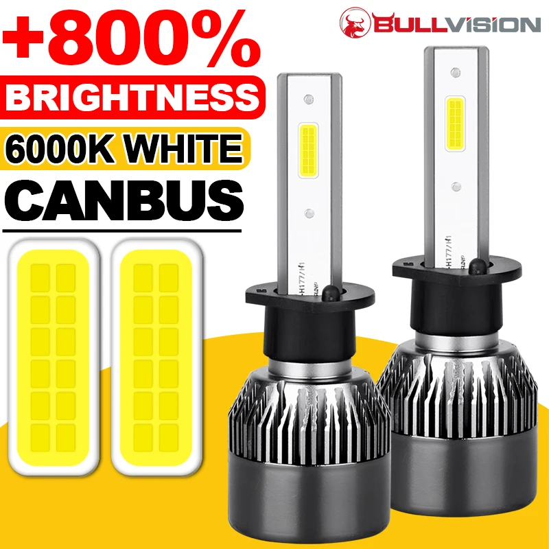 2Pcs Headlight H1 LED Bulb H1 Led Lights 6000K Whitw Turbo Lampada 12V