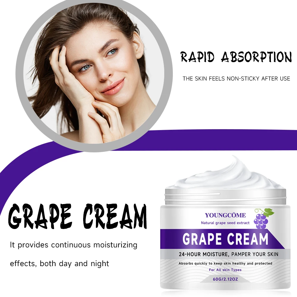 YOUNGCOME Grape Seed Extract Face Cream - Unisex Adult Moisturizer with Aloe Vera Hyaluronic Acid Hypoallergenic Moisturizing