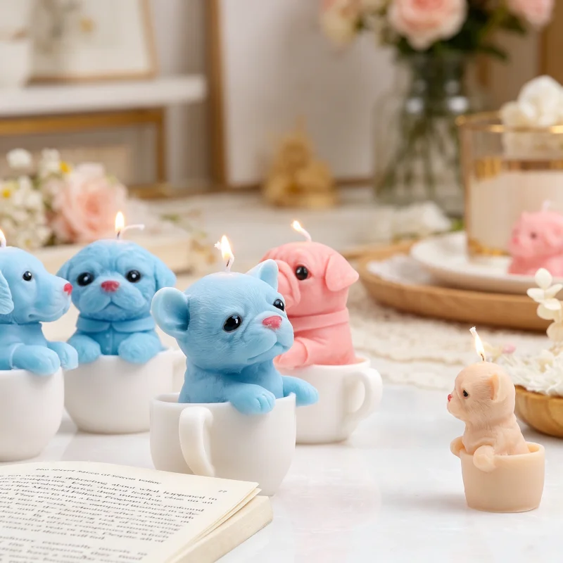 Cute Teacup Dog Silicone Candle Mold Labrador/ French Bulldog/Shitzu Puppy in Cup Resin Crafts Plaster Tools DIY Pet Home Decor view 4