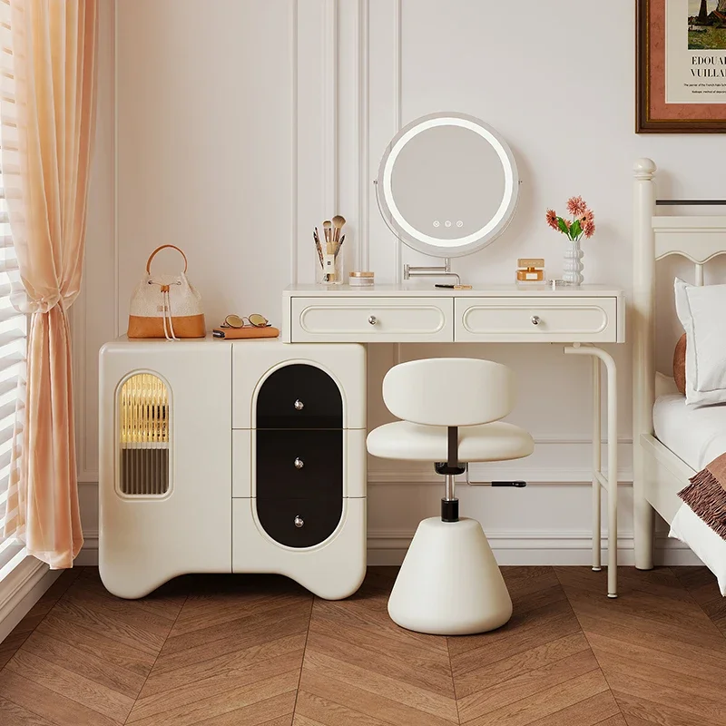 

Light cream style dresser, storage cabinet, integrated solid wood, high-quality sense bedroom, designer's new bedside makeup