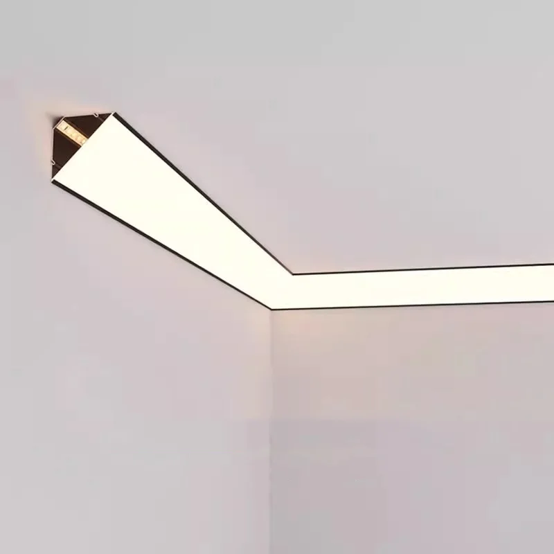 Luz LED de esquina superior de 1M, perfil de aluminio para interior del hogar, moldeado de techo de haz oblicuo de 45 ° para iluminación de barra de tira Led