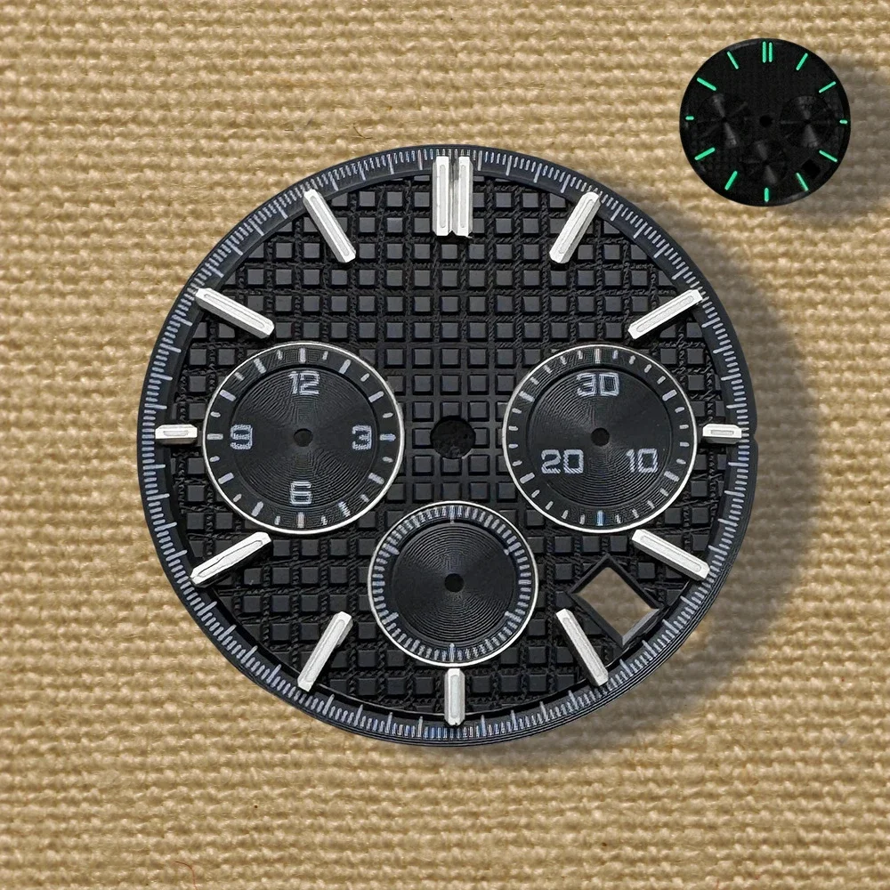 

31.8mm S Logo Panda Oak Dial Fit Quartz VK63 Movement Green Luminous High-Quality Dial Watch Modification Accessories