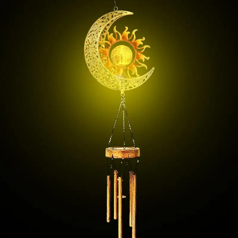 Wind Chimes Solar Lights Outdoor Waterproof Hanging Ornaments Solar Lamps With Moon Star Sun Shape For Party Garden Festival