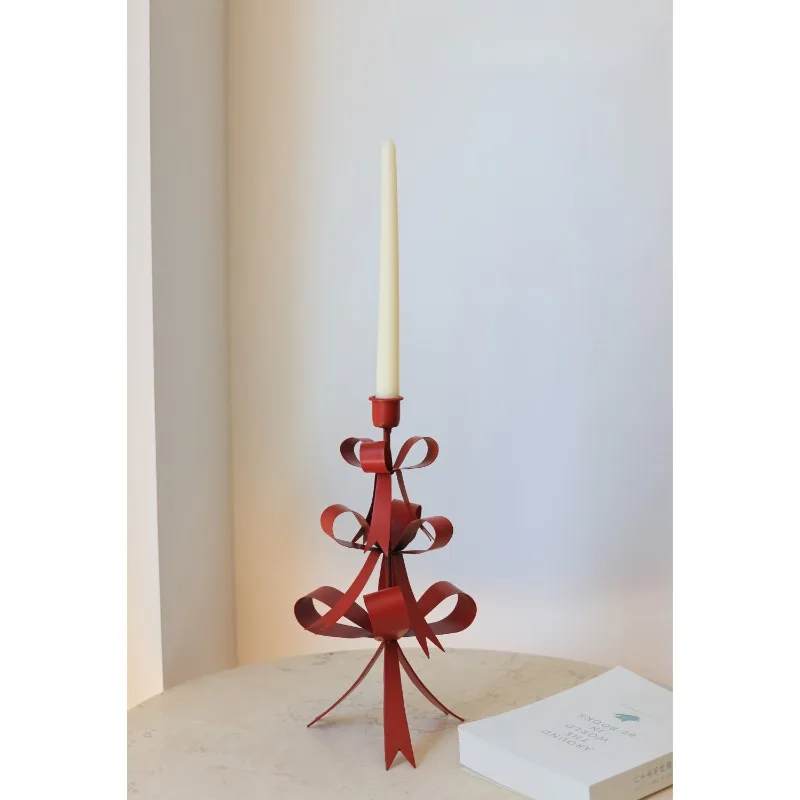Red Taper Candlestick Holders Bow Candle Holders,Metal Centerpiece for Dining Table, Housewarming Gifts Wedding Decor