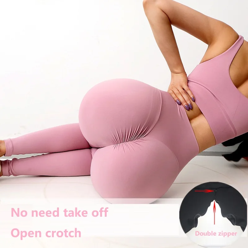 Tight trousers zipper open crotch yoga pants bodybuilding pants leggings tights sexy hips