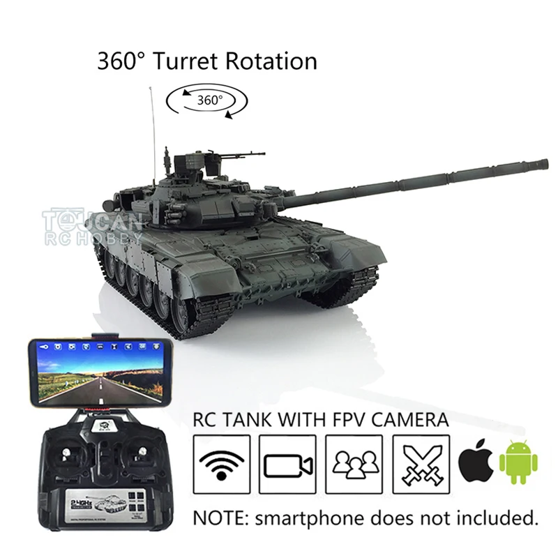 1/16 HENG LONG Toys for  TK7.0 Plastic FPV T90 RTR RC Tank 3938 360° Turret Steel Gearbox Outdoor Toys TH17877-SMT4