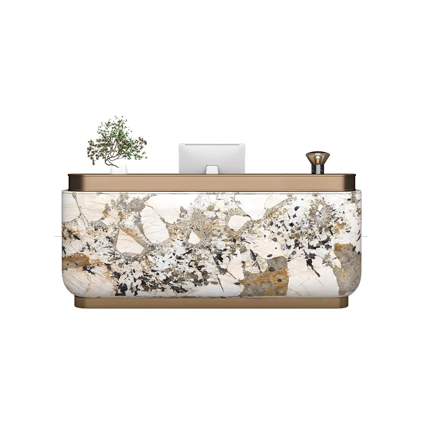 

&c Light Luxury Modern Oval Mdf Commercial Reception Desk Led Light Eco-friendly Design Beauty