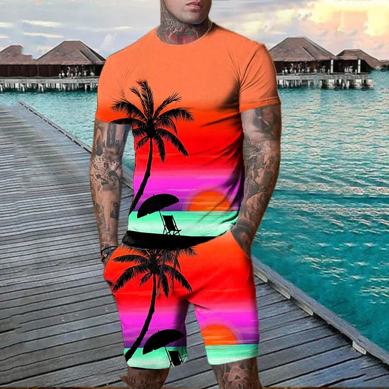 Summer Hawaii T-Shirts Shorts Sets Sea Beach 3D Print Men\'s Fashion Tracksuits Short Sleeve T Shirt Pants Set Man Suits Clothing