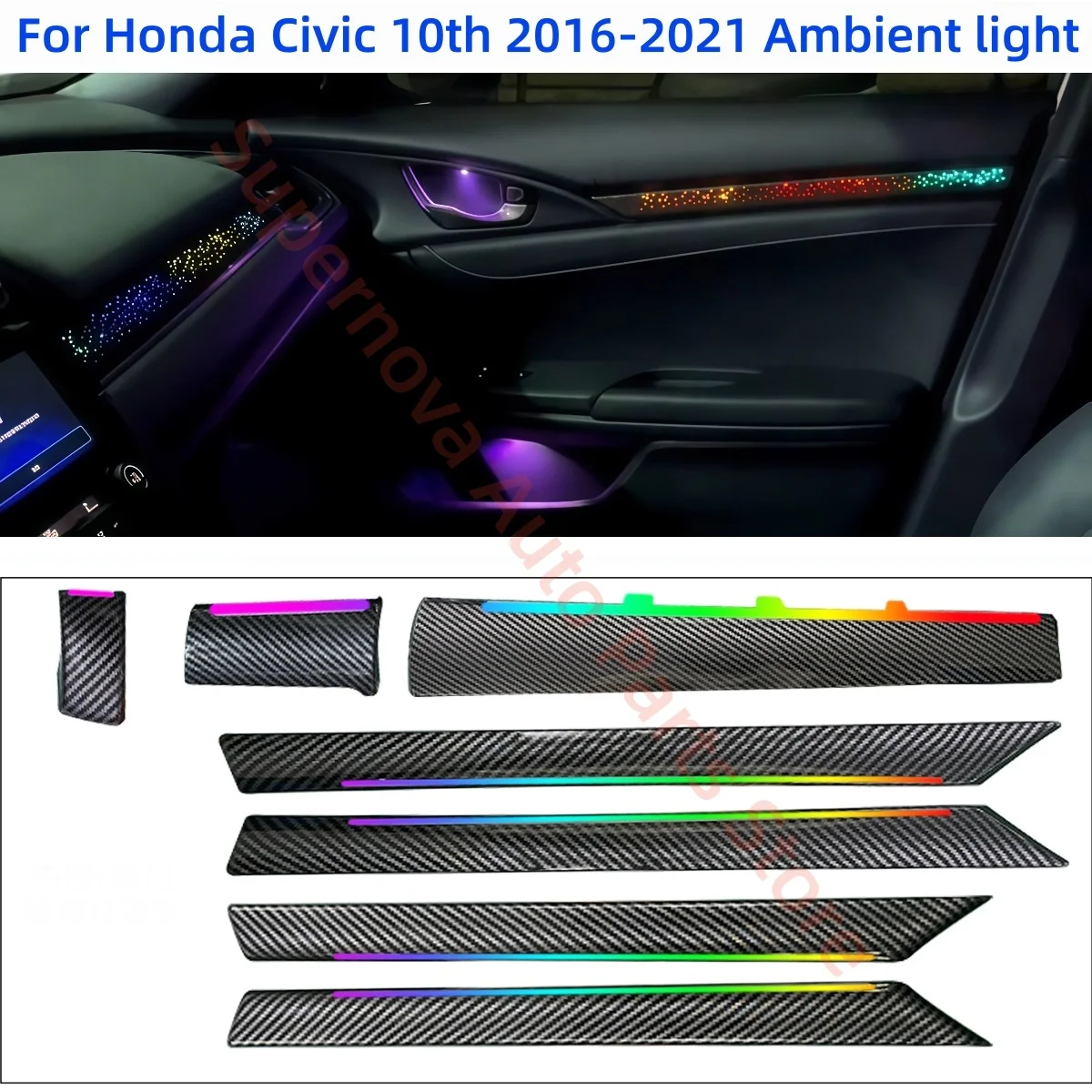 For Honda Civic 10th 2016-2021 Ambient Light Car Interior Lighting Upgrade Car Accessories Decorative Strip Button & APP Control