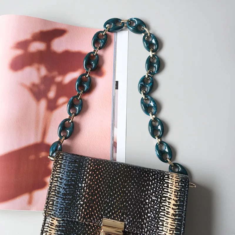 New Vintage Woman Handbag Accessory Chain Detachable Replacement Leopard Amber Blue Green Strap Women DIY Clutch Metal Chains