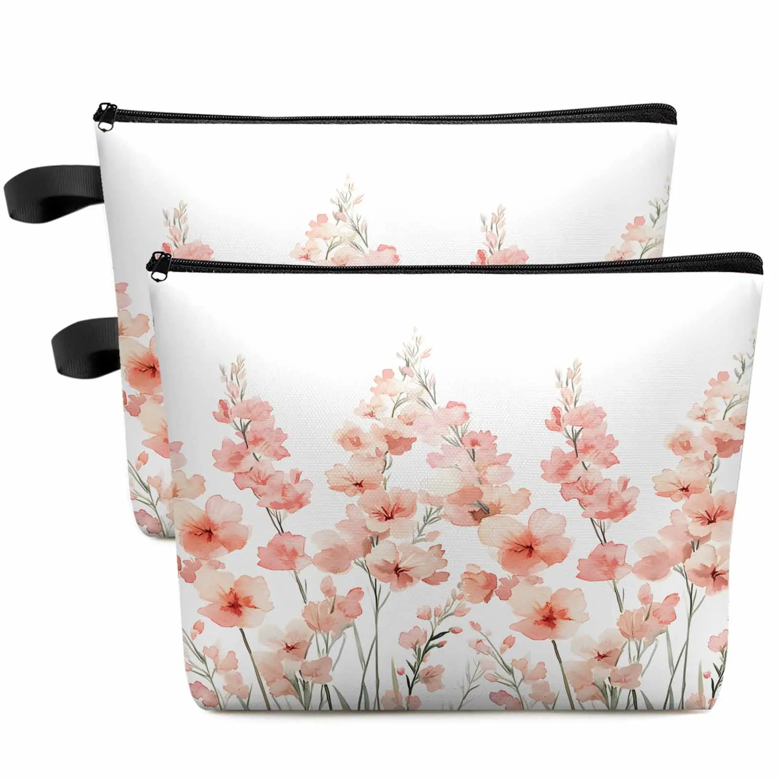 

Modernism Pink Flower Plant Large Capacity Travel Cosmetic Bag Portable Makeup Storage Pouch Women Waterproof Pencil Case