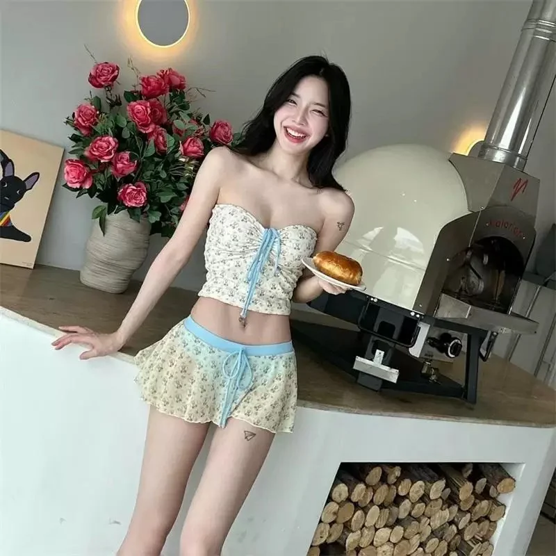 

Women's Bikini Swimsuit Floral Print Skirt Style Sexy Small Chest Cute Pure Desire Holiday Beach Hot Spring Vacation