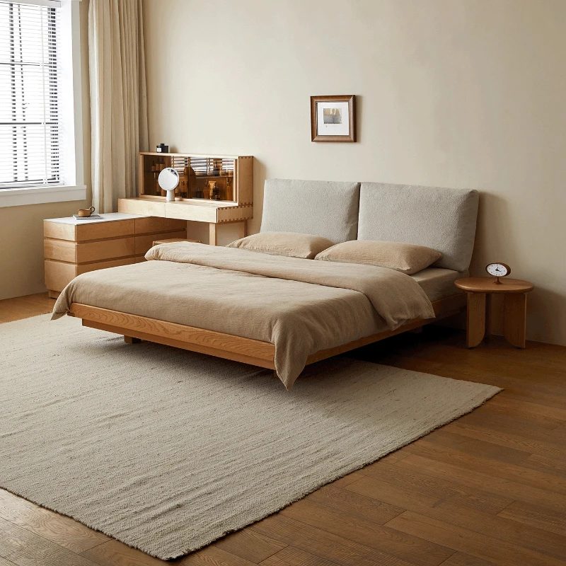 CX Solid Wood Nordic Japanese Style Furniture Log Double Bed Suspension