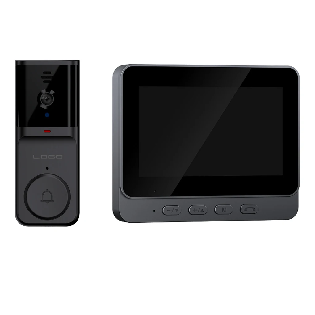 جرس باب فيديو لاسلكي مع شاشة IPS 4.3 بوصة، رؤية ليلية بالأشعة تحت الحمراء ومقاوم للماء 2.4G WiFi لأمن المنزل/الشقق