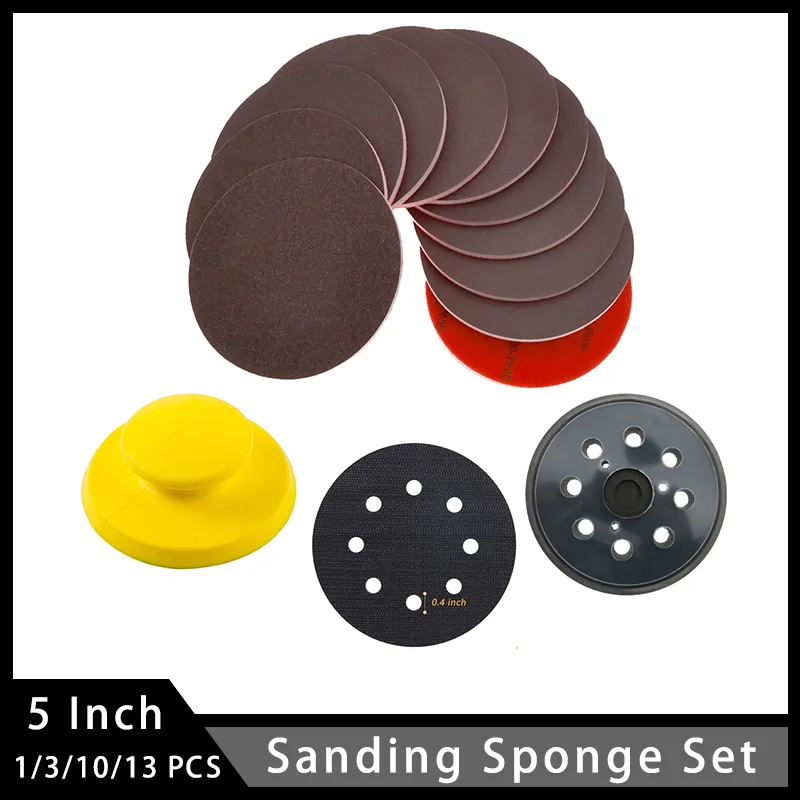 5 Inch Sanding Sponge Set 1/3/10/13 Pcs Hook and Loop Backing Assorted 120-3000 Grits for Polishing and Sanding Metal Car Body